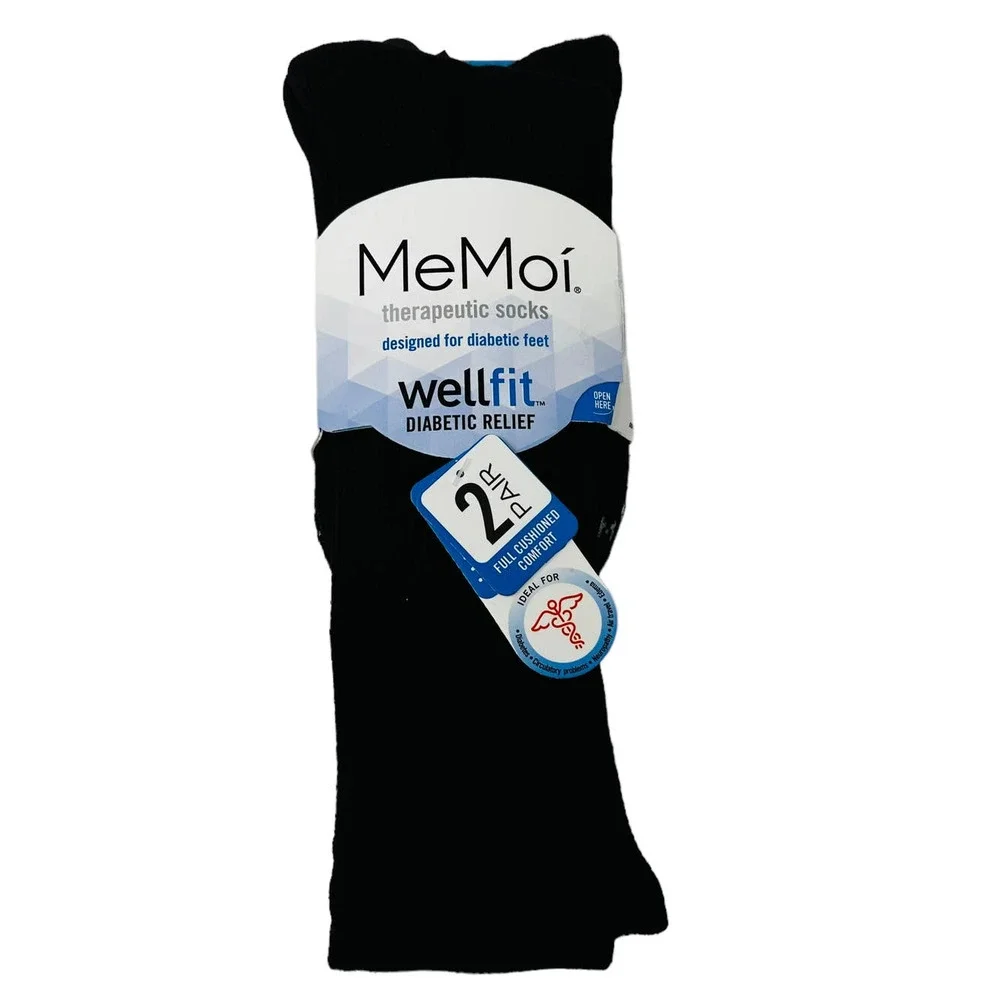 New MeMoi Unisex Therapeutic Large 2 Pair Full Cushioned Cushion Crew‎ Socks NWT